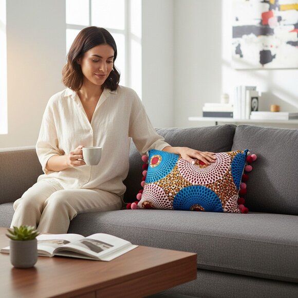 Ankara throw pillow CIRCLES - Picture 2 of 7